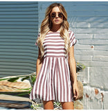 2019 Summer Fashion Women Boho Beach Dress Casual Short Sleeve O-Neck Loose Dresses Elegant Pink Blue Striped Female Vestidos