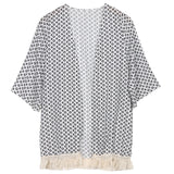 Hot Sale Summer Style Blusas 2018 Women Tassel Kimono Vintage Plaid Printed Cardigan Casual Loose Batwing Sleeve Tops Blouses